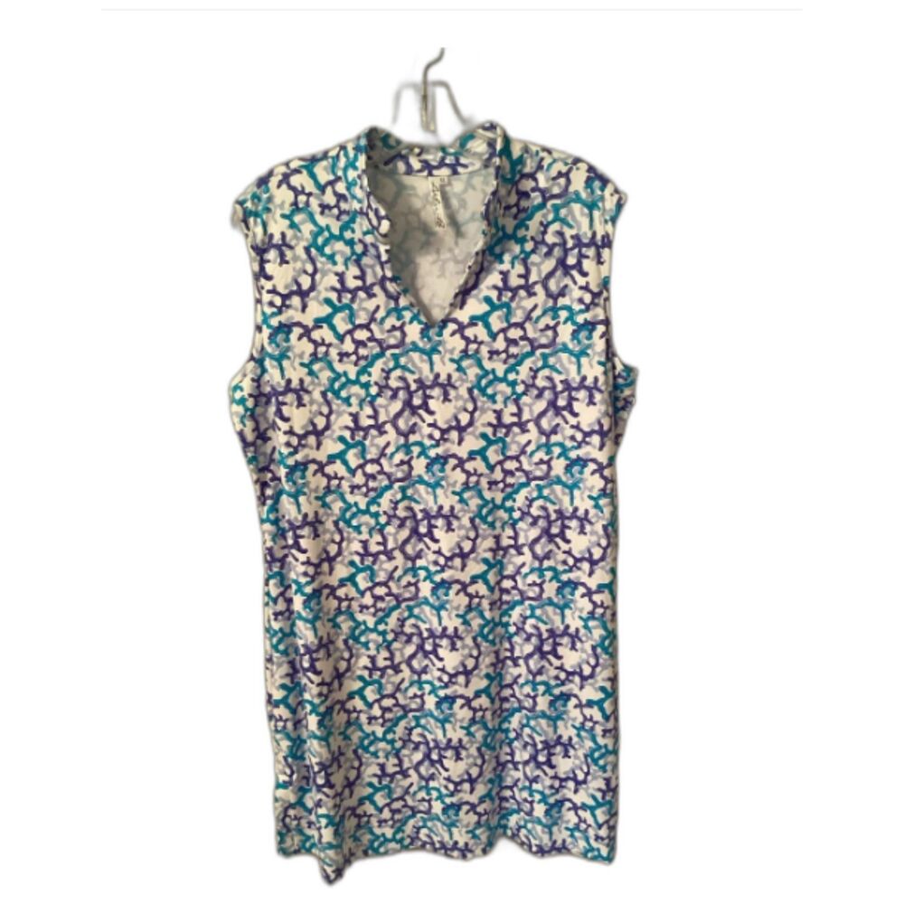 Lulu-B SIZE XL CORAL REEF COLLAR SHIFT DRESS SLEEVELESS UPF 50+